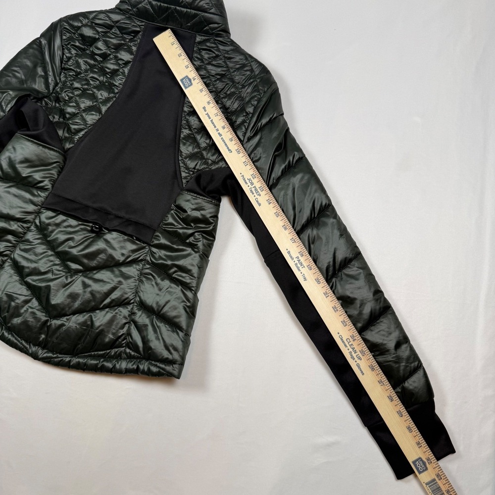Guess Womens Medium Quilted Puffer Jacket Dark Green Full Zip Hideaway Hood - Picture 10 of 11
